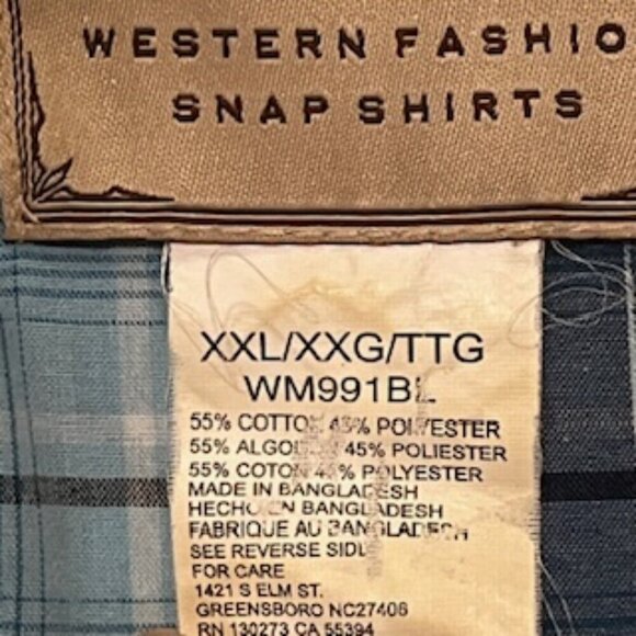 Wrangler‎ Blue Plaid Long Sleeve Western Pearl Snap Mens Size XXL - Picture 7 of 11
